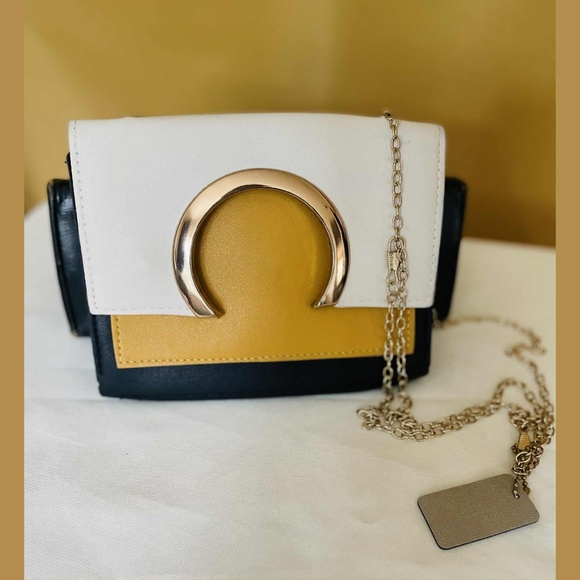 Colorblock Crossbody Clutch – Gold Hardware Chain Strap Purse Bag - Picture 2 of 5